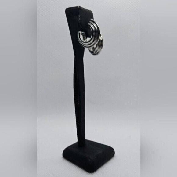 Silver Tone Cluster Hoop Earrings - Picture 5 of 6